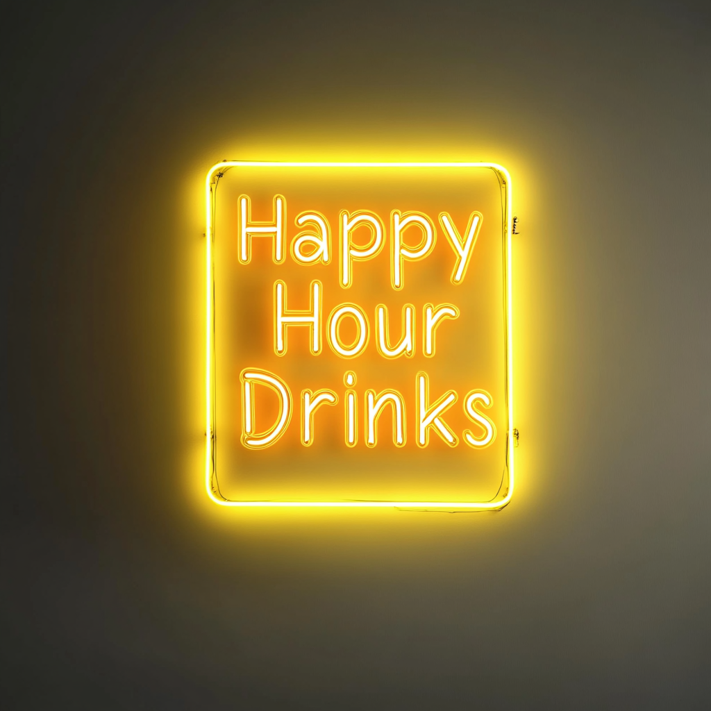 "Happy Hour Drinks" - Yellow Neon Sign, 24 Inches