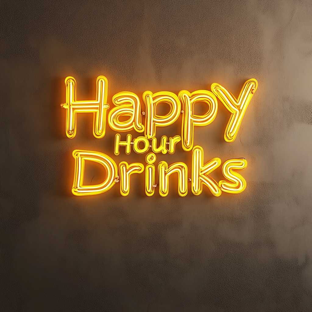 "Happy Hour Drinks" - Yellow Neon Sign, 24 Inches