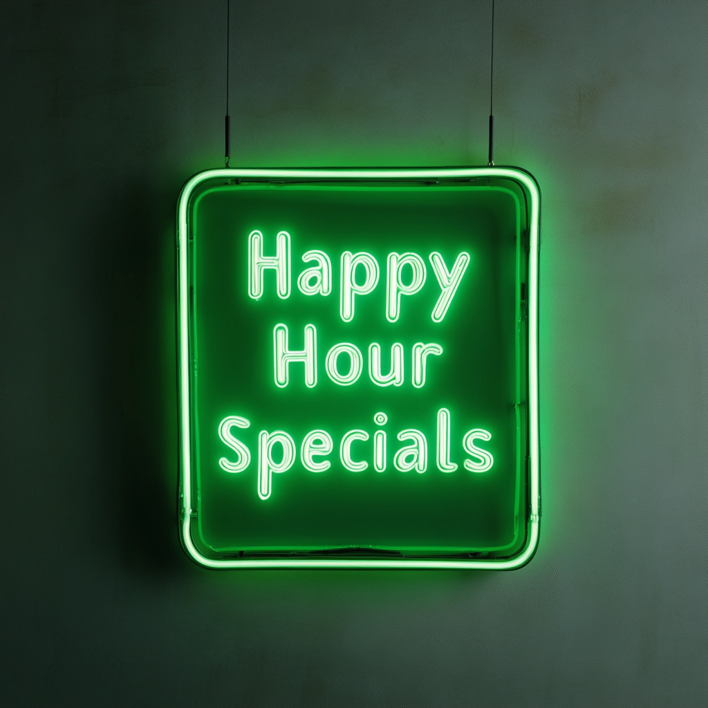 "Happy Hour Specials" - Green Neon Sign, 24 Inches