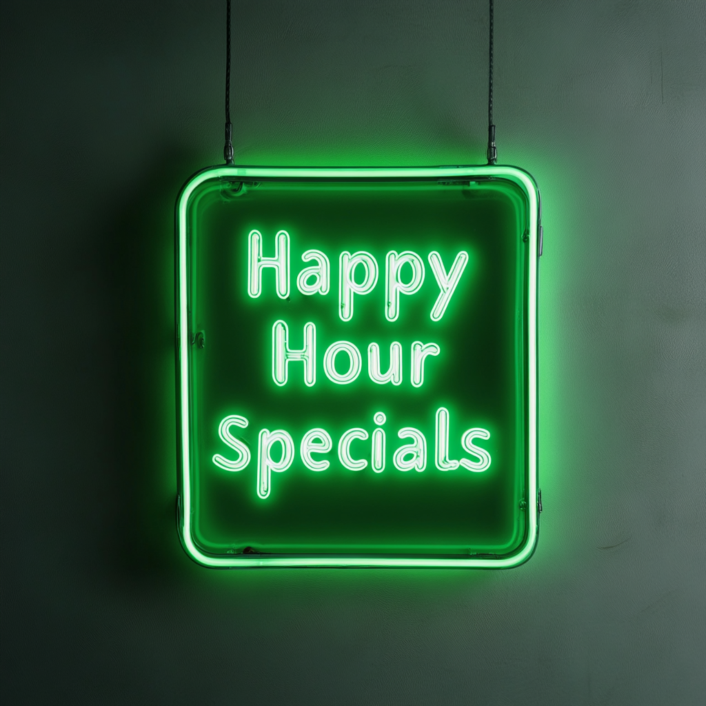 "Happy Hour Specials" - Green Neon Sign, 24 Inches