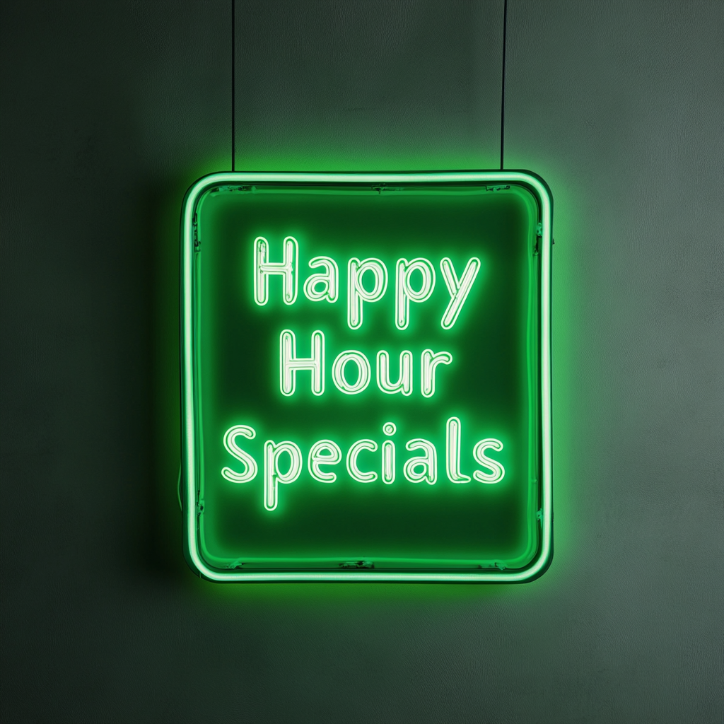 "Happy Hour Specials" - Green Neon Sign, 24 Inches