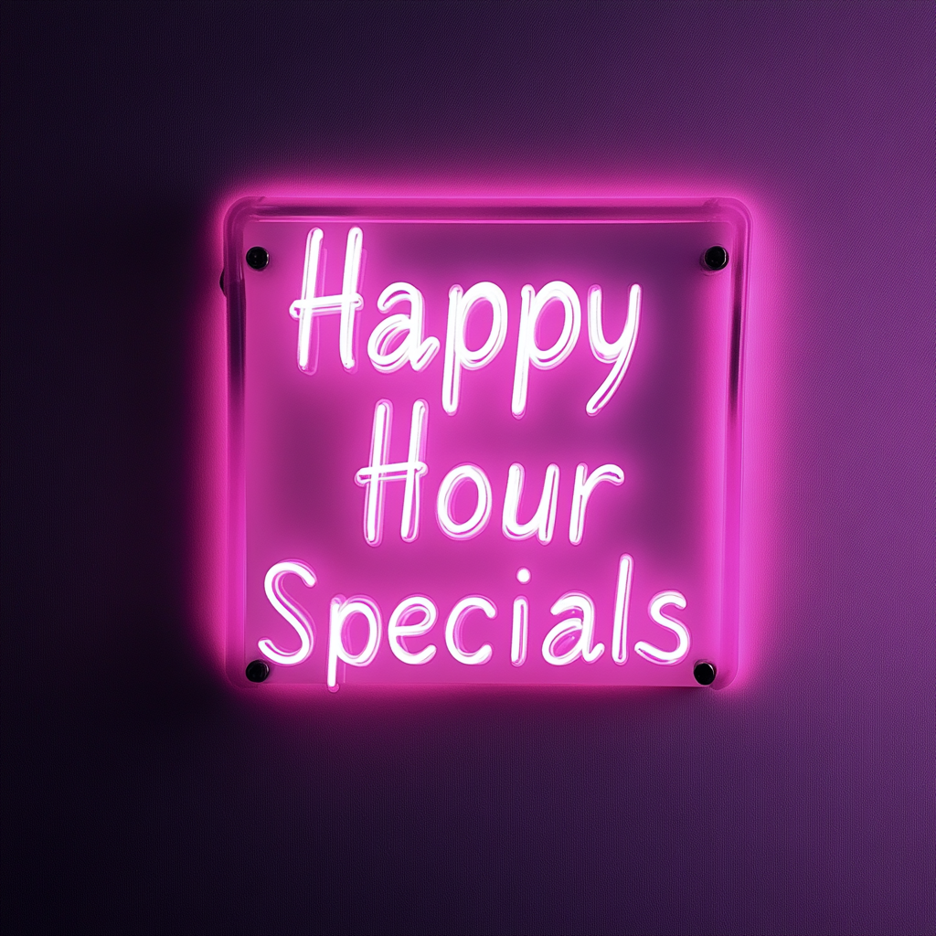 "Happy Hour Specials" - Pink Neon Sign, 24 Inches
