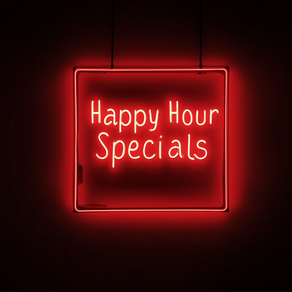 "Happy Hour Specials" - Red Neon Sign, 24 Inches