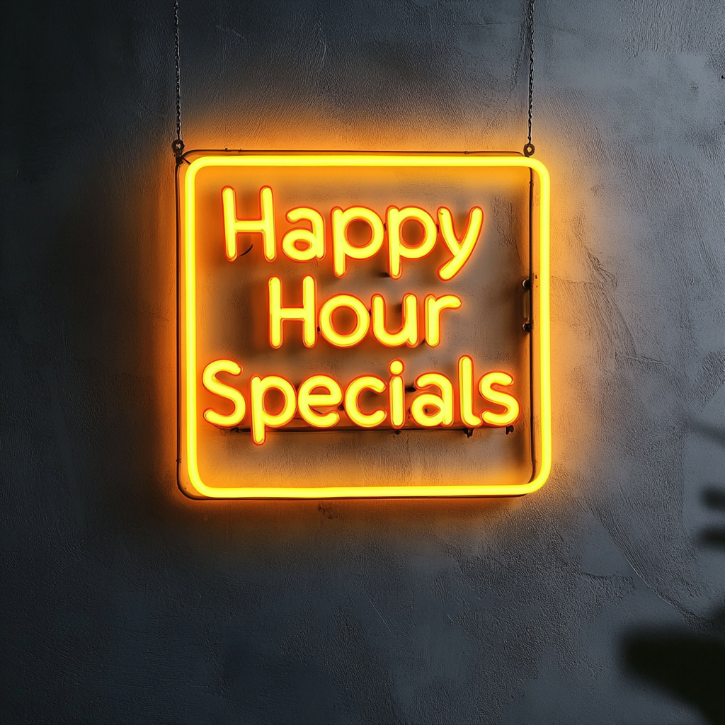 "Happy Hour Specials" - Yellow Neon Sign, 24 Inches