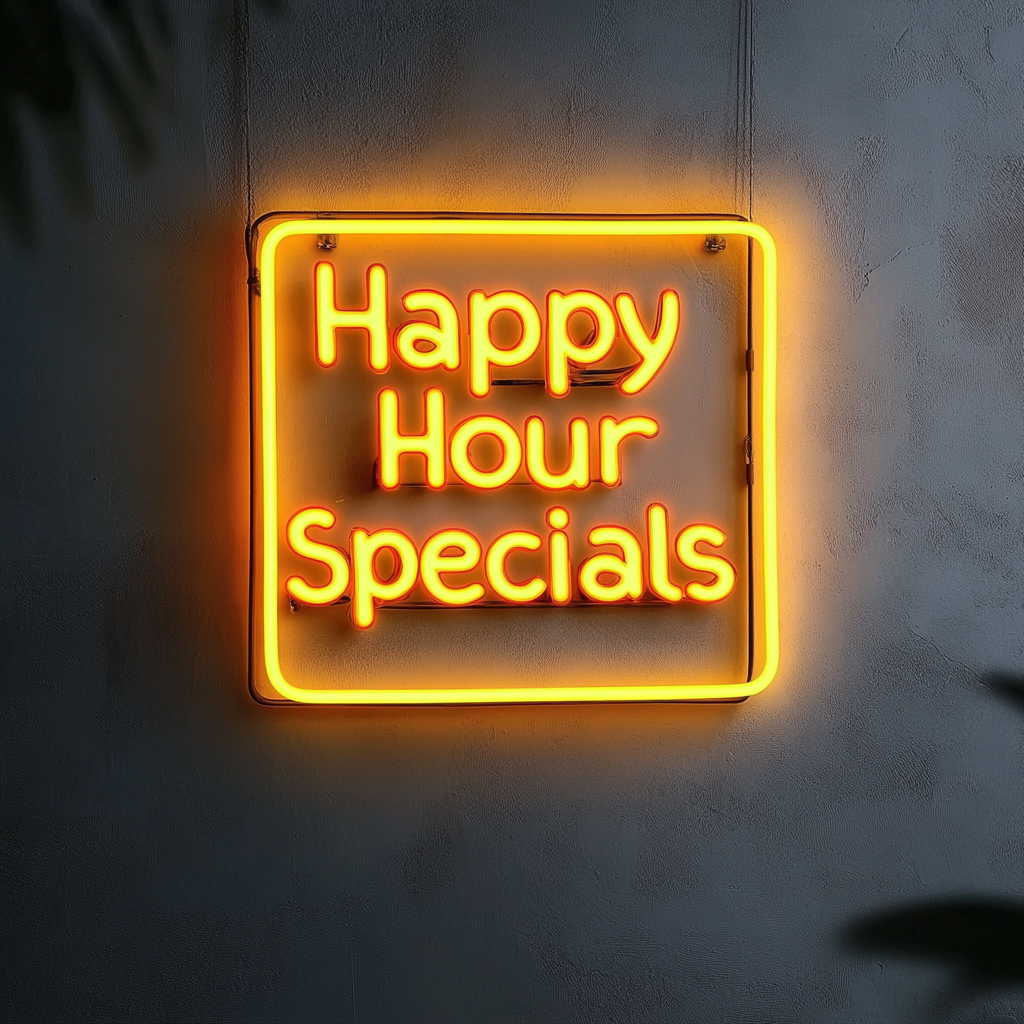 "Happy Hour Specials" - Yellow Neon Sign, 24 Inches