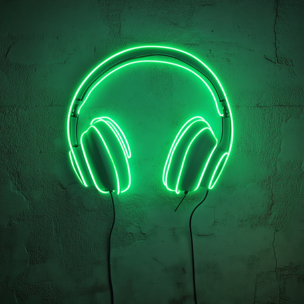 Headphones - Green Neon Sign, 18 Inches