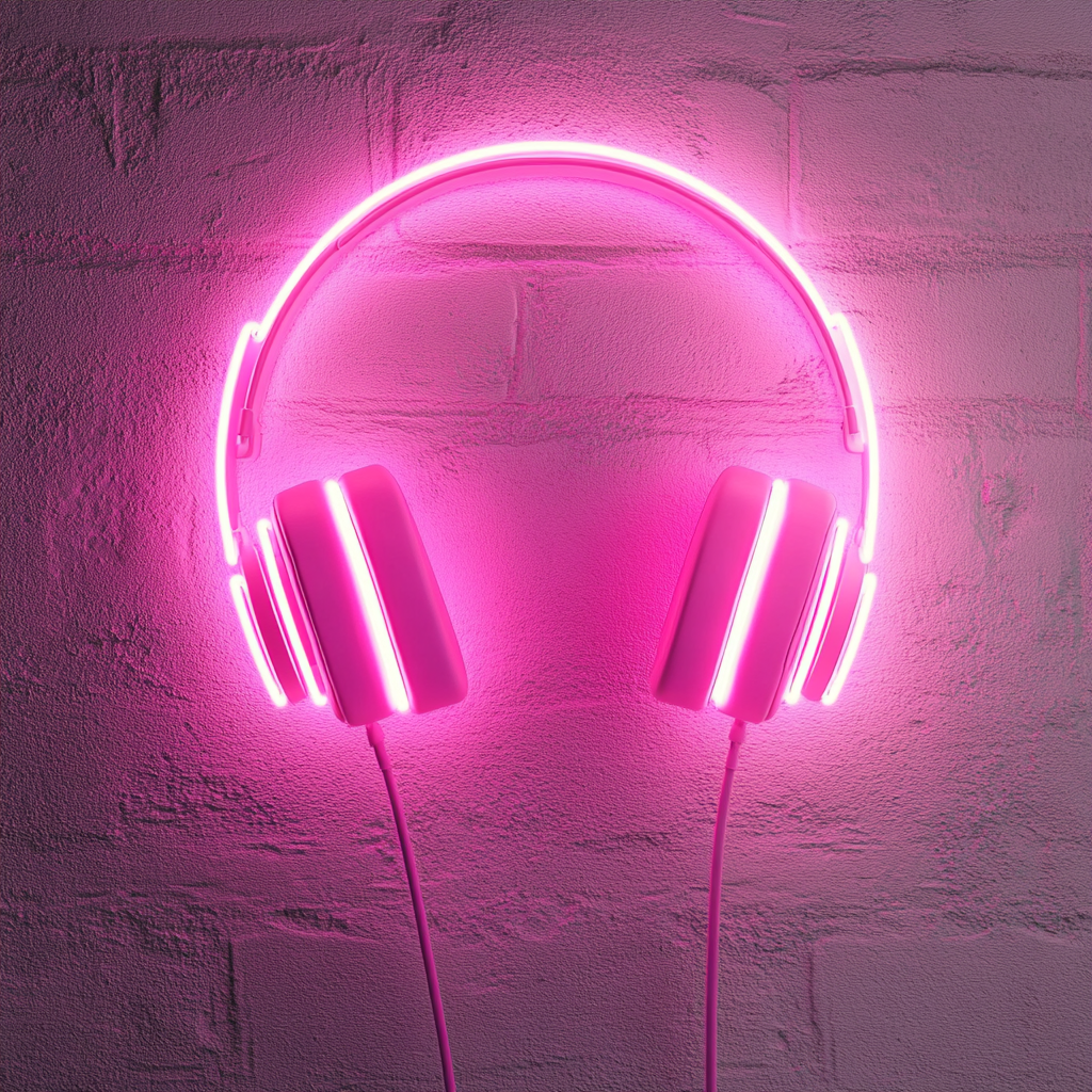 Headphones - Pink Neon Sign, 18 Inches