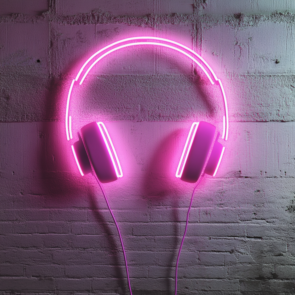 Headphones - Pink Neon Sign, 18 Inches