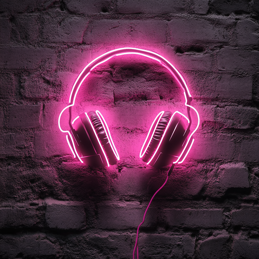 Headphones - Pink Neon Sign, 24 Inches