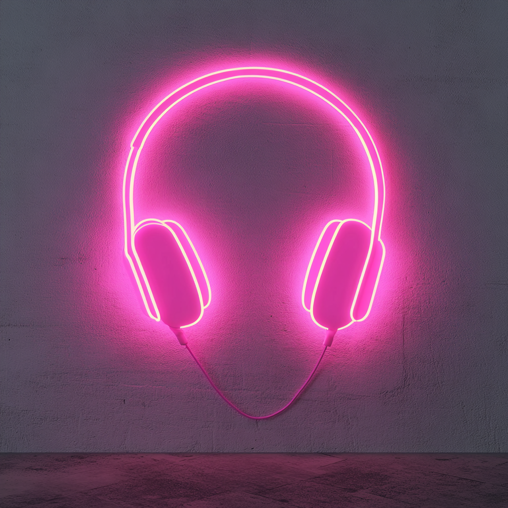 Headphones - Pink Neon Sign, 18 Inches