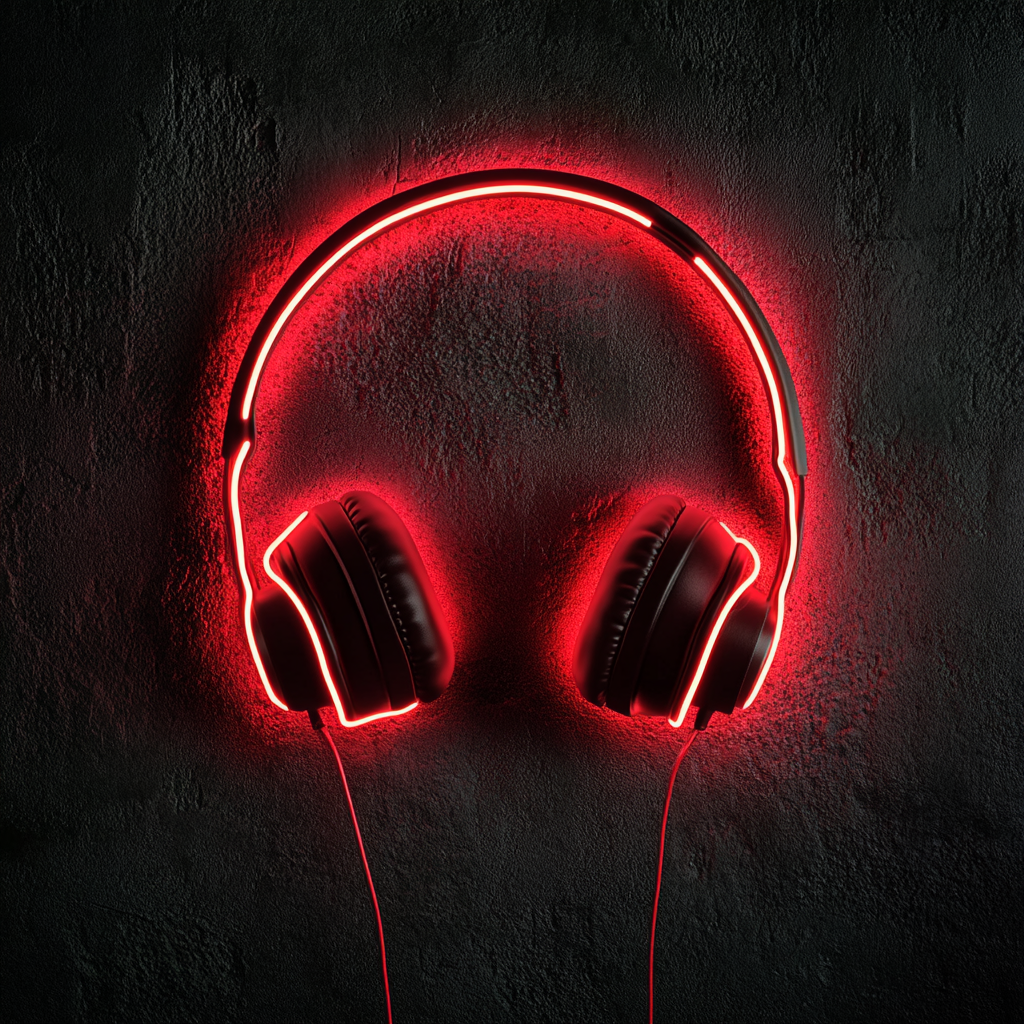 Headphones - Red Neon Sign, 24 Inches