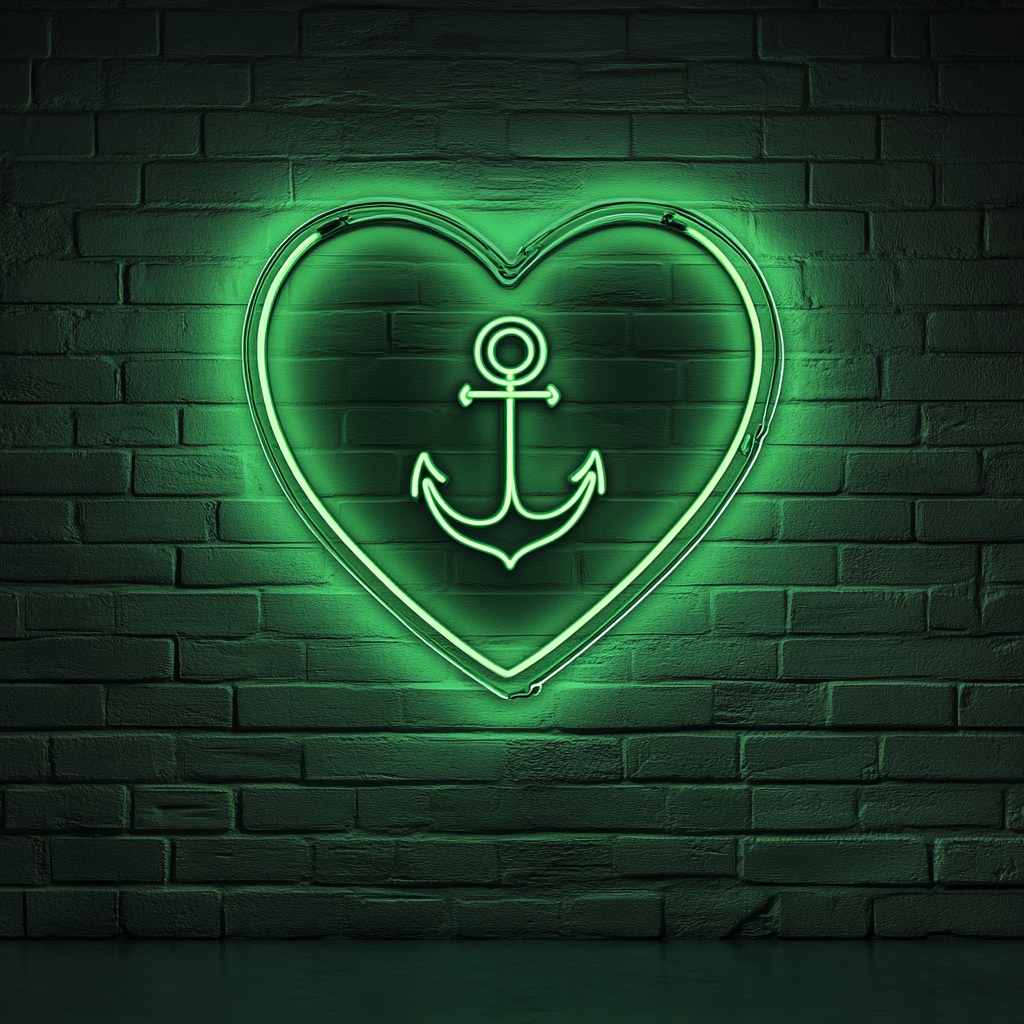 Heart and Anchor - Green Neon Sign, 24 Inches