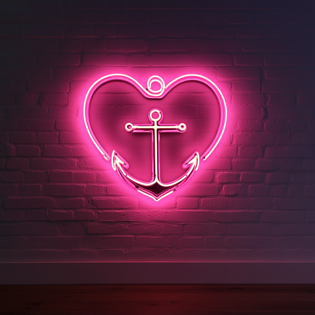 Heart and Anchor - Pink Neon Sign, 24 Inches