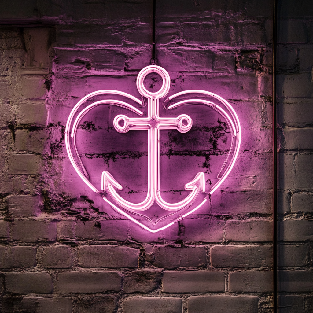 Heart and Anchor - Pink Neon Sign, 24 Inches