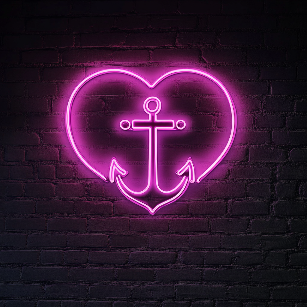 Heart and Anchor - Pink Neon Sign, 18 Inches