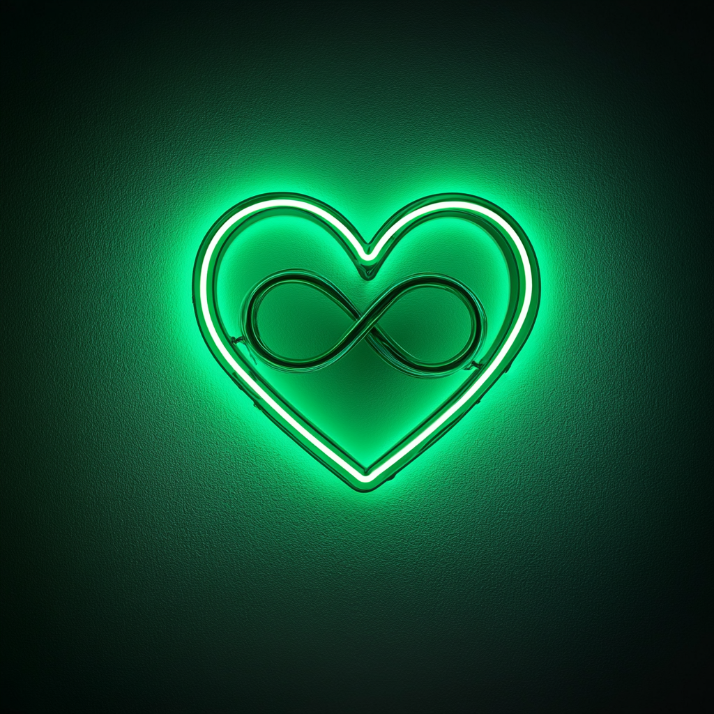 Heart and Infinity Sign - Green Neon Sign, 18 Inches