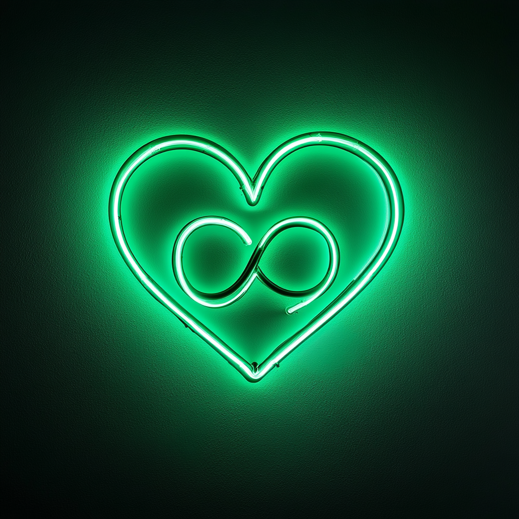 Heart and Infinity Sign - Green Neon Sign, 18 Inches