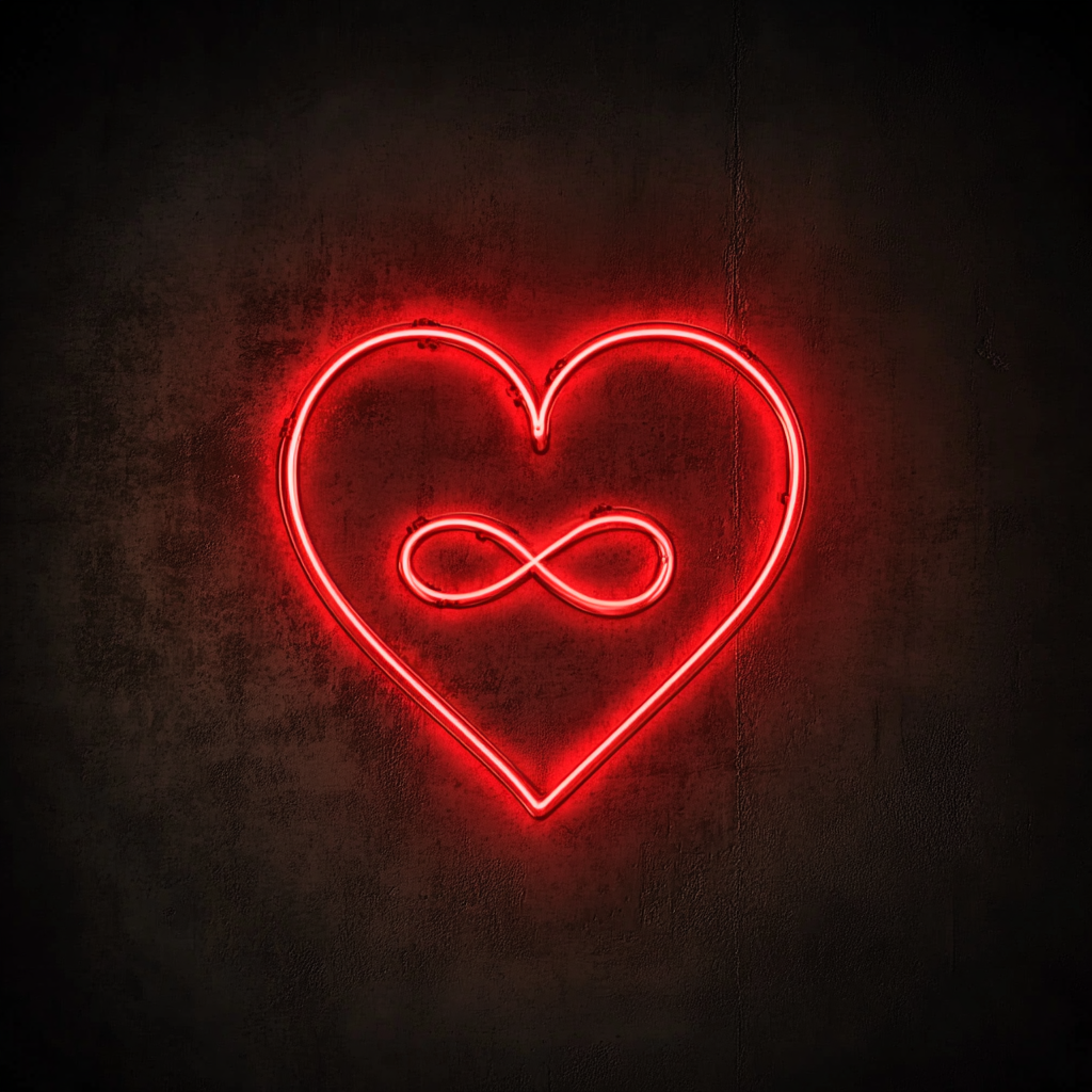Heart and Infinity Sign - Red Neon Sign, 18 Inches