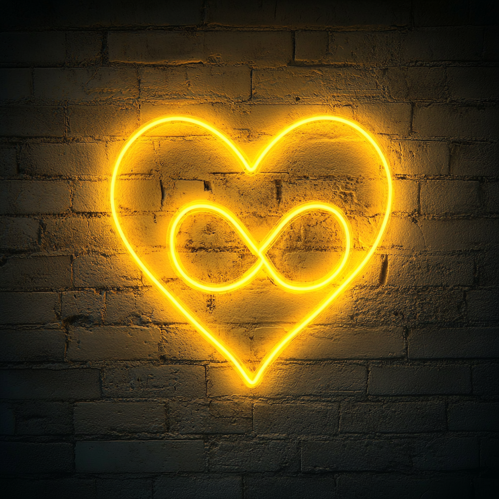 Heart and Infinity Sign - Yellow Neon Sign, 24 Inches