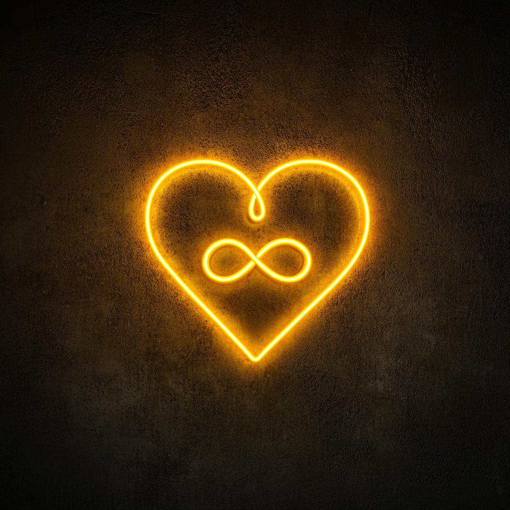 Heart and Infinity Sign - Yellow Neon Sign, 18 Inches