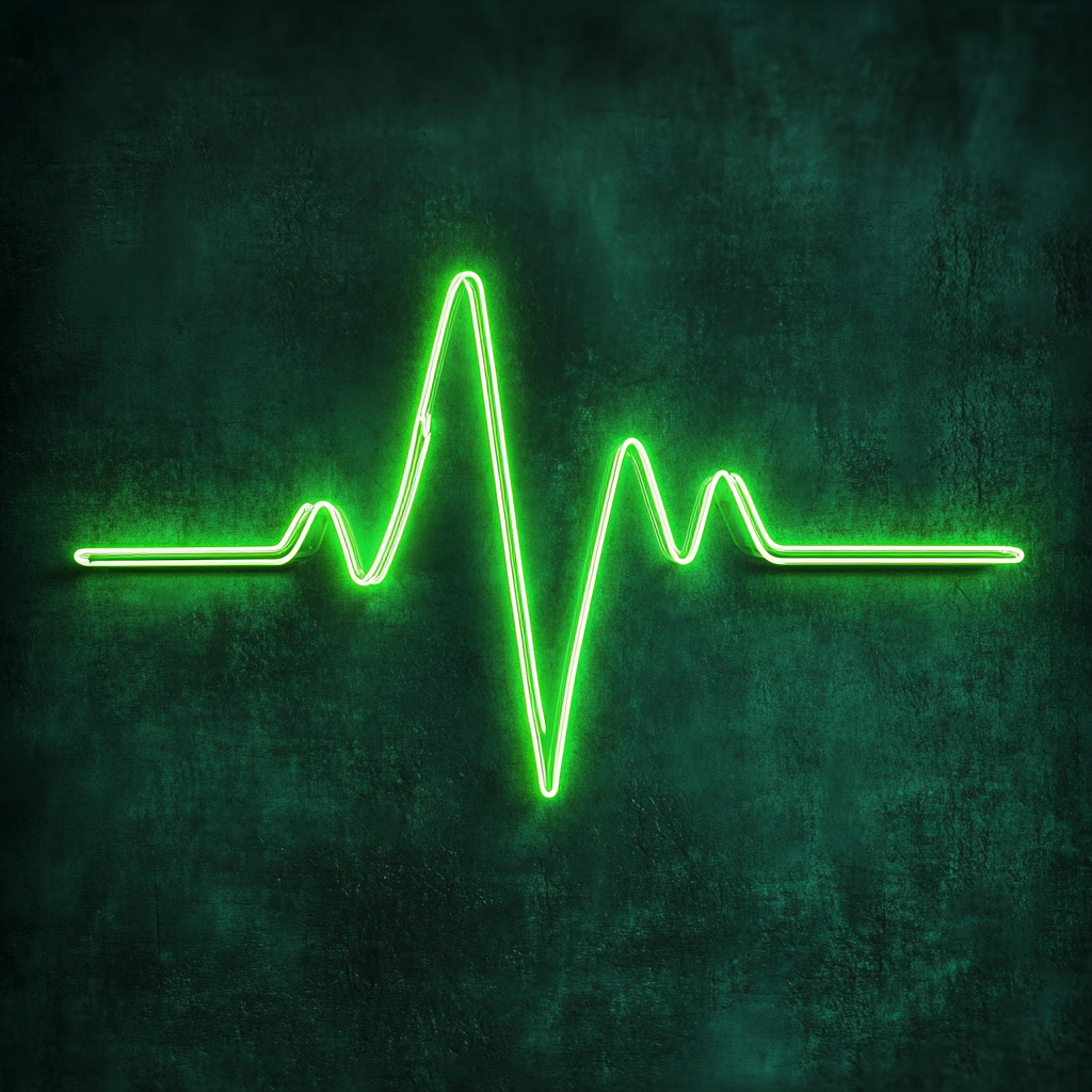Heartbeat Line - Green Neon Sign, 24 Inches