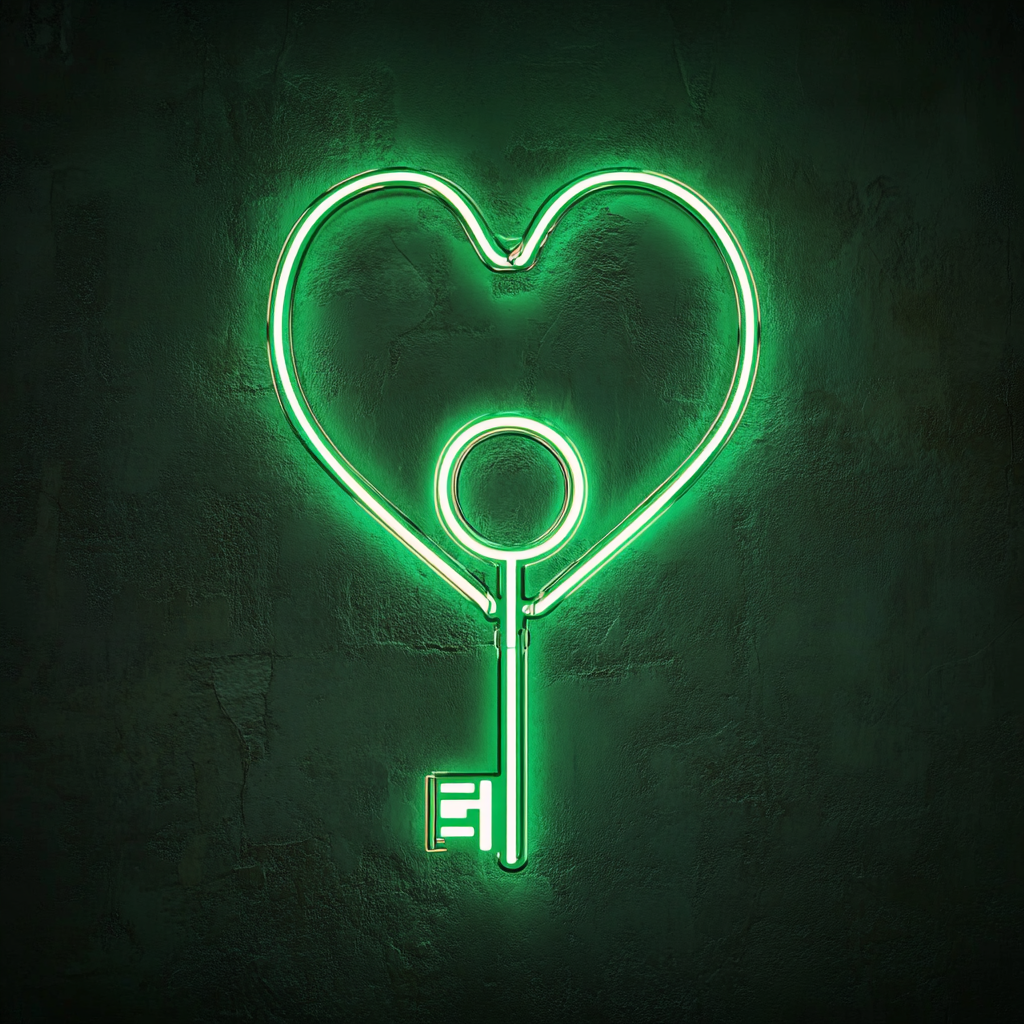 Heart Key - Green Neon Sign, 18 Inches
