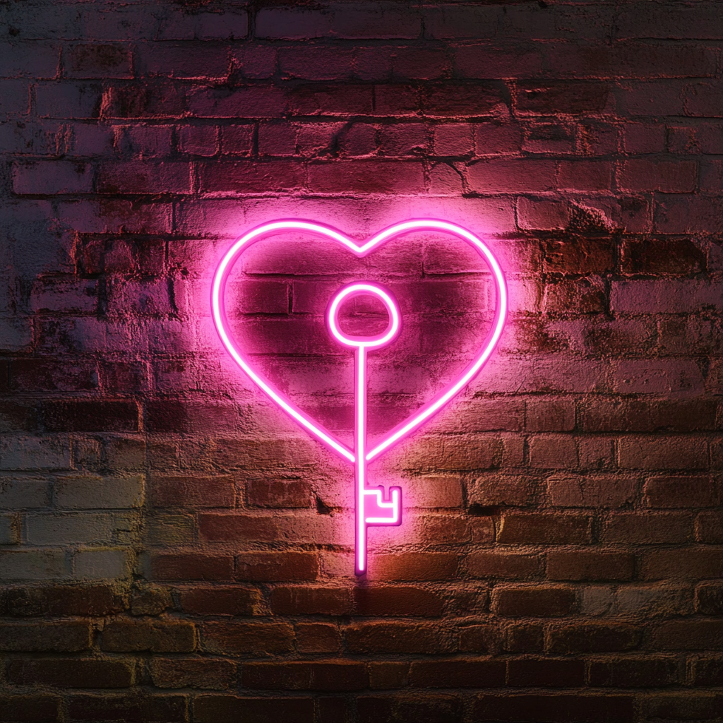 Heart Key - Pink Neon Sign, 18 Inches