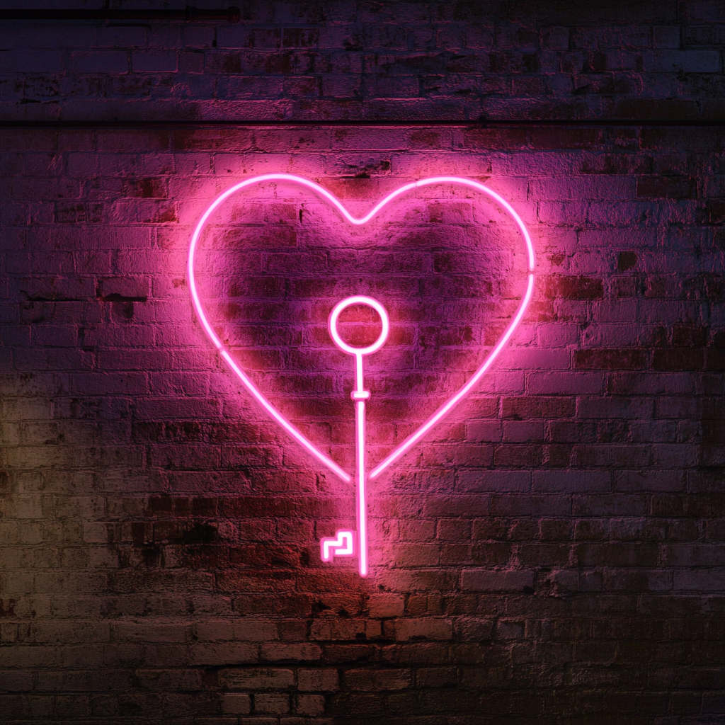 Heart Key - Pink Neon Sign, 24 Inches