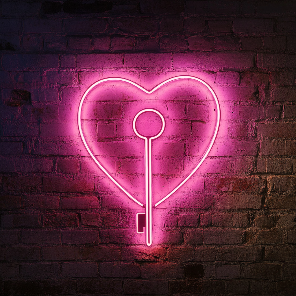 Heart Key - Pink Neon Sign, 24 Inches