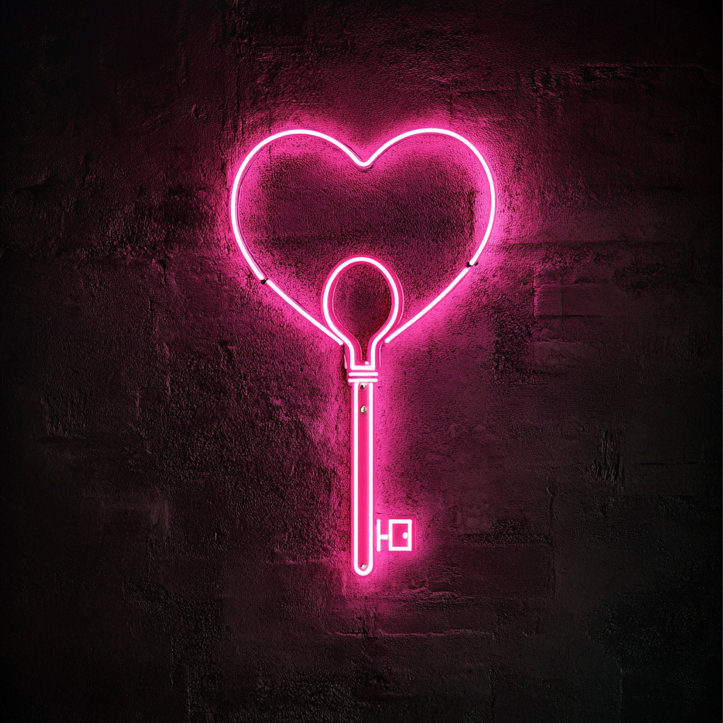 Heart Key - Pink Neon Sign, 24 Inches