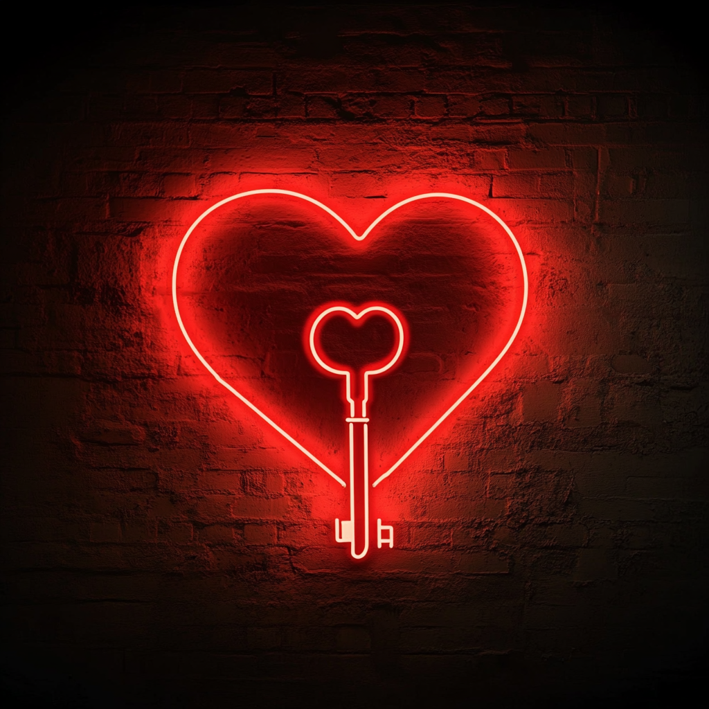 Heart Key - Red Neon Sign, 24 Inches