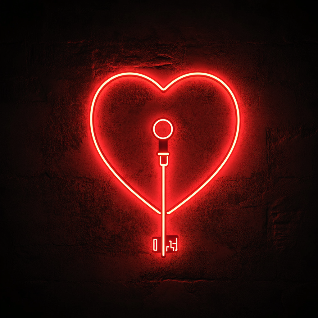Heart Key - Red Neon Sign, 18 Inches