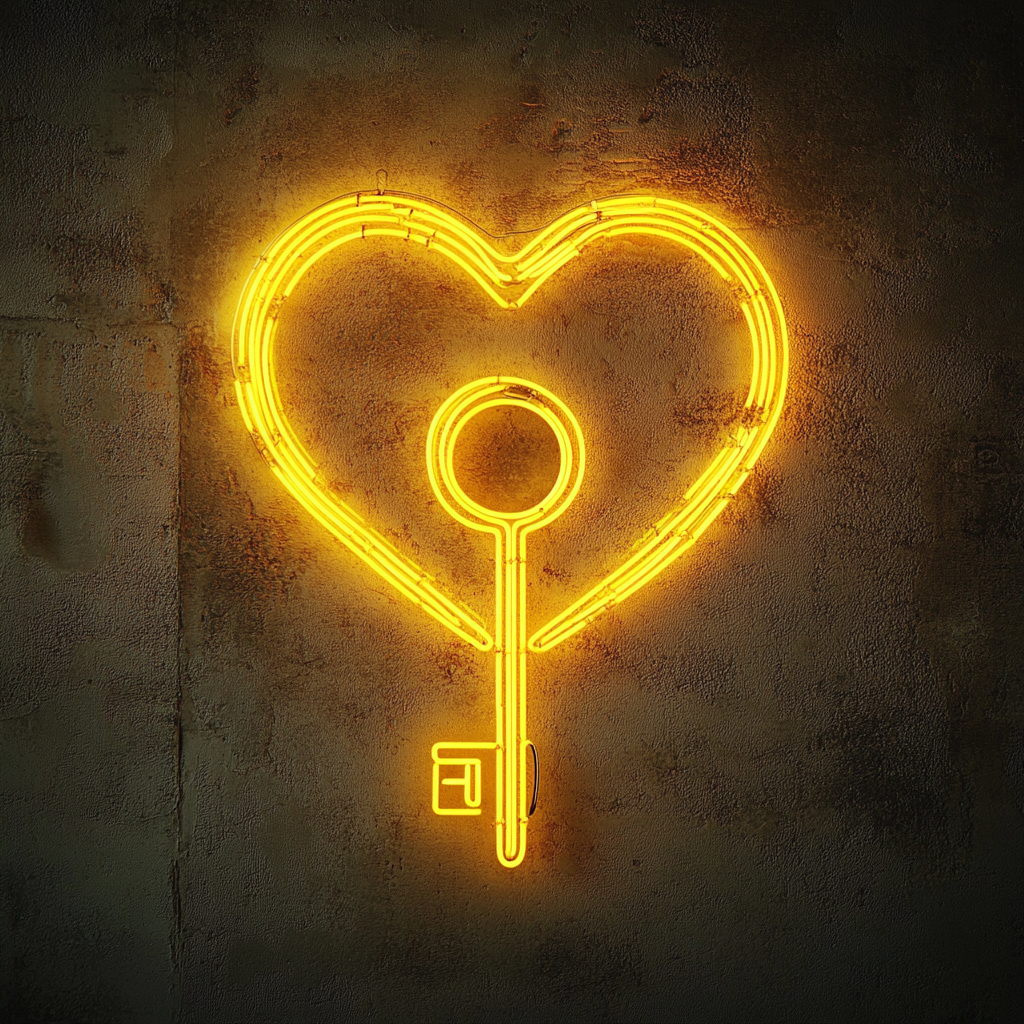 Heart Key - Yellow Neon Sign, 24 Inches