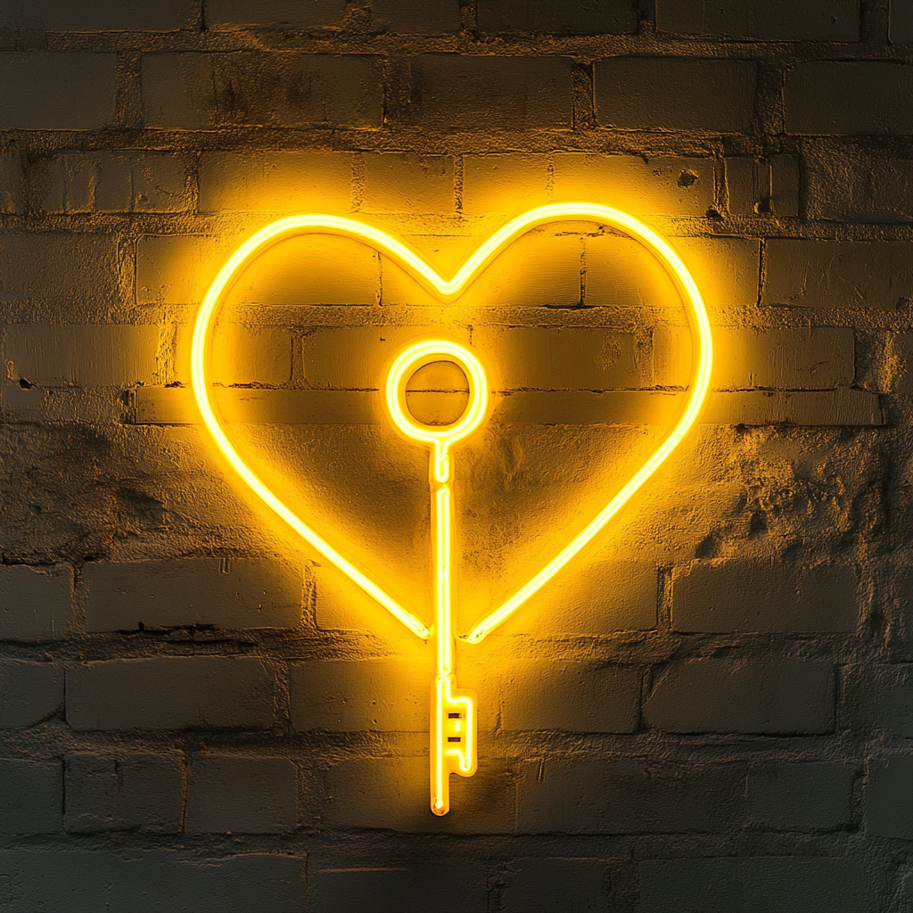 Heart Key - Yellow Neon Sign, 24 Inches