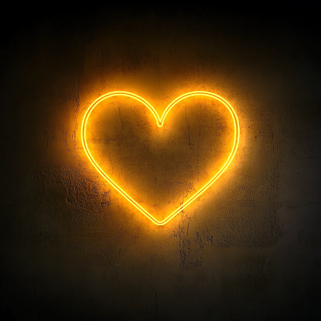 Heart Outline - Yellow Neon Sign, 24 Inches
