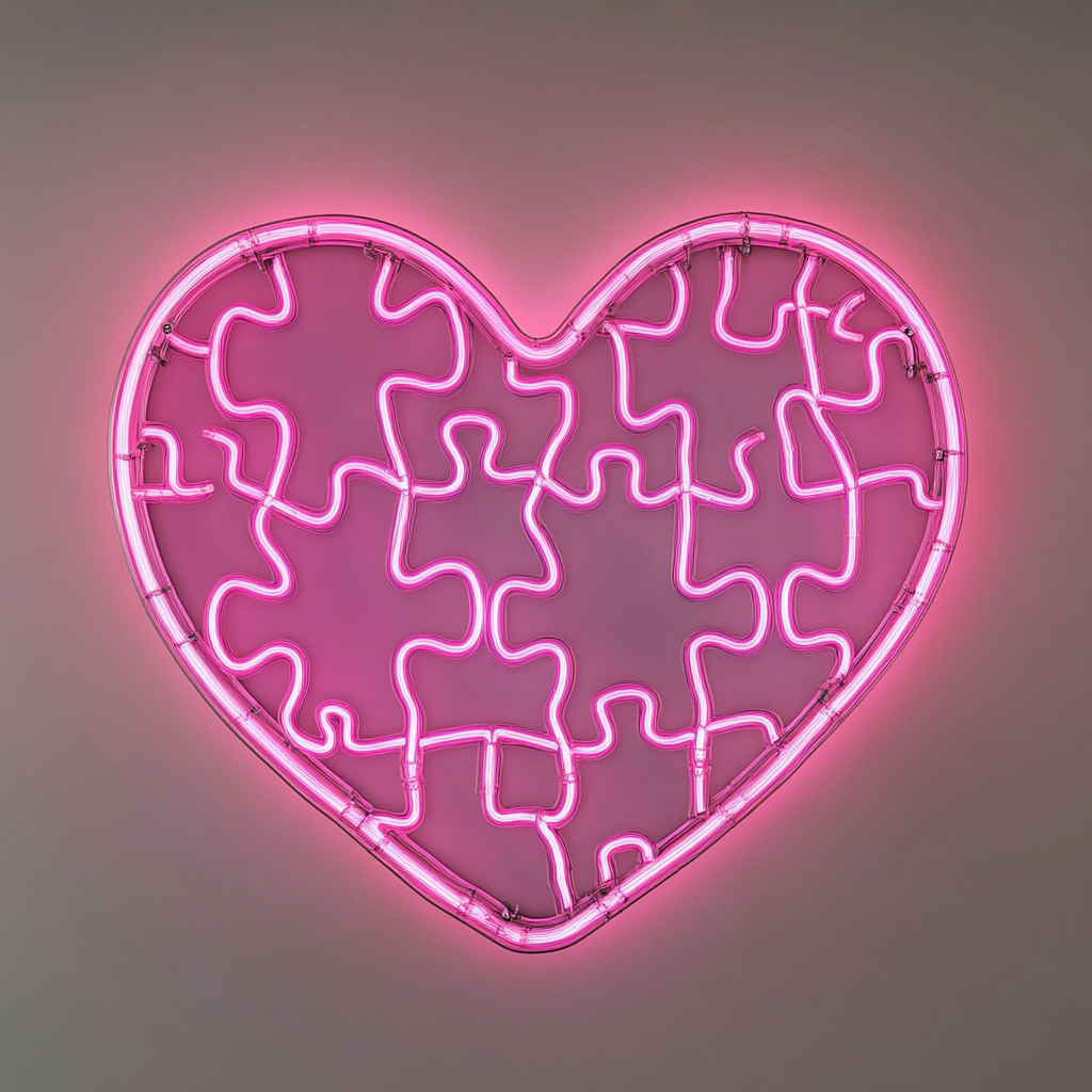 Heart Puzzle - Pink Neon Sign, 18 Inches
