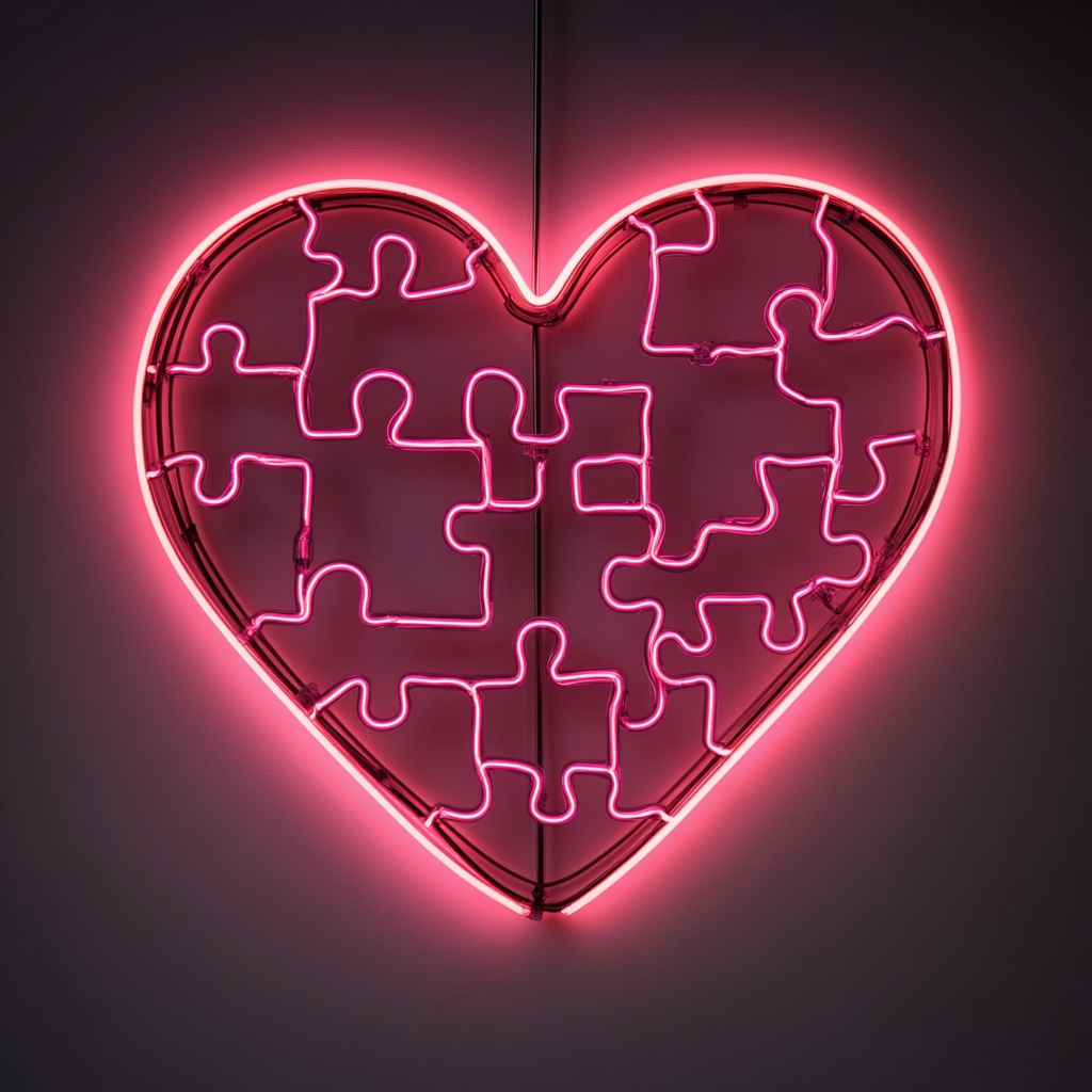 Heart Puzzle - Pink Neon Sign, 18 Inches