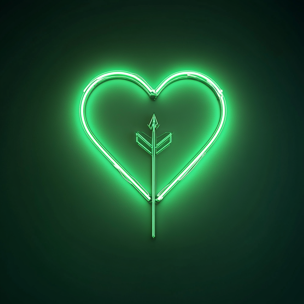 Heart with Arrow - Green Neon Sign, 24 Inches