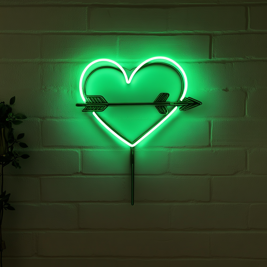 Heart with Arrow - Green Neon Sign, 18 Inches