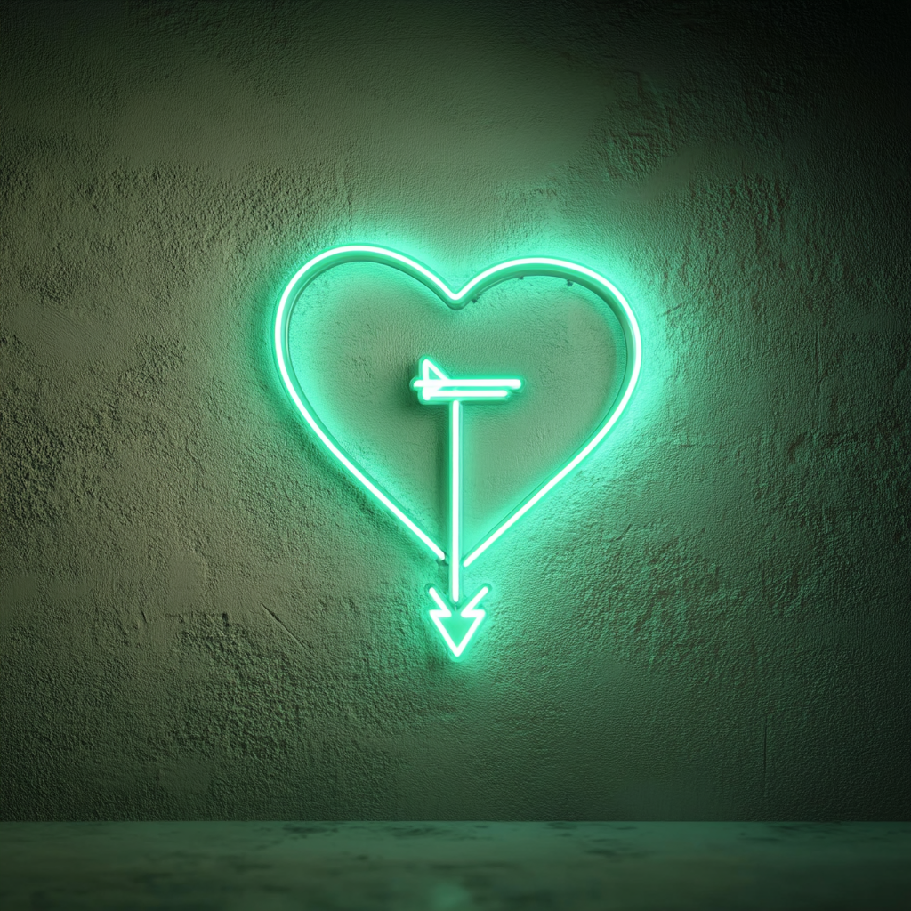 Heart with Arrow - Green Neon Sign, 18 Inches