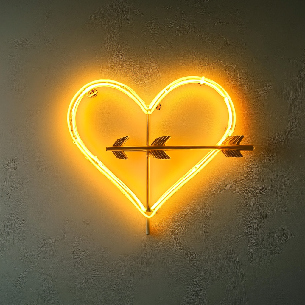 Heart with Arrow - Yellow Neon Sign, 24 Inches