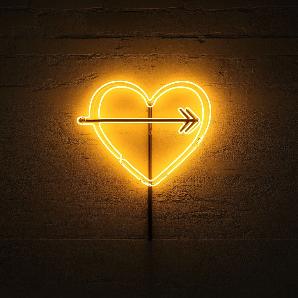 Heart with Arrow - Yellow Neon Sign, 24 Inches
