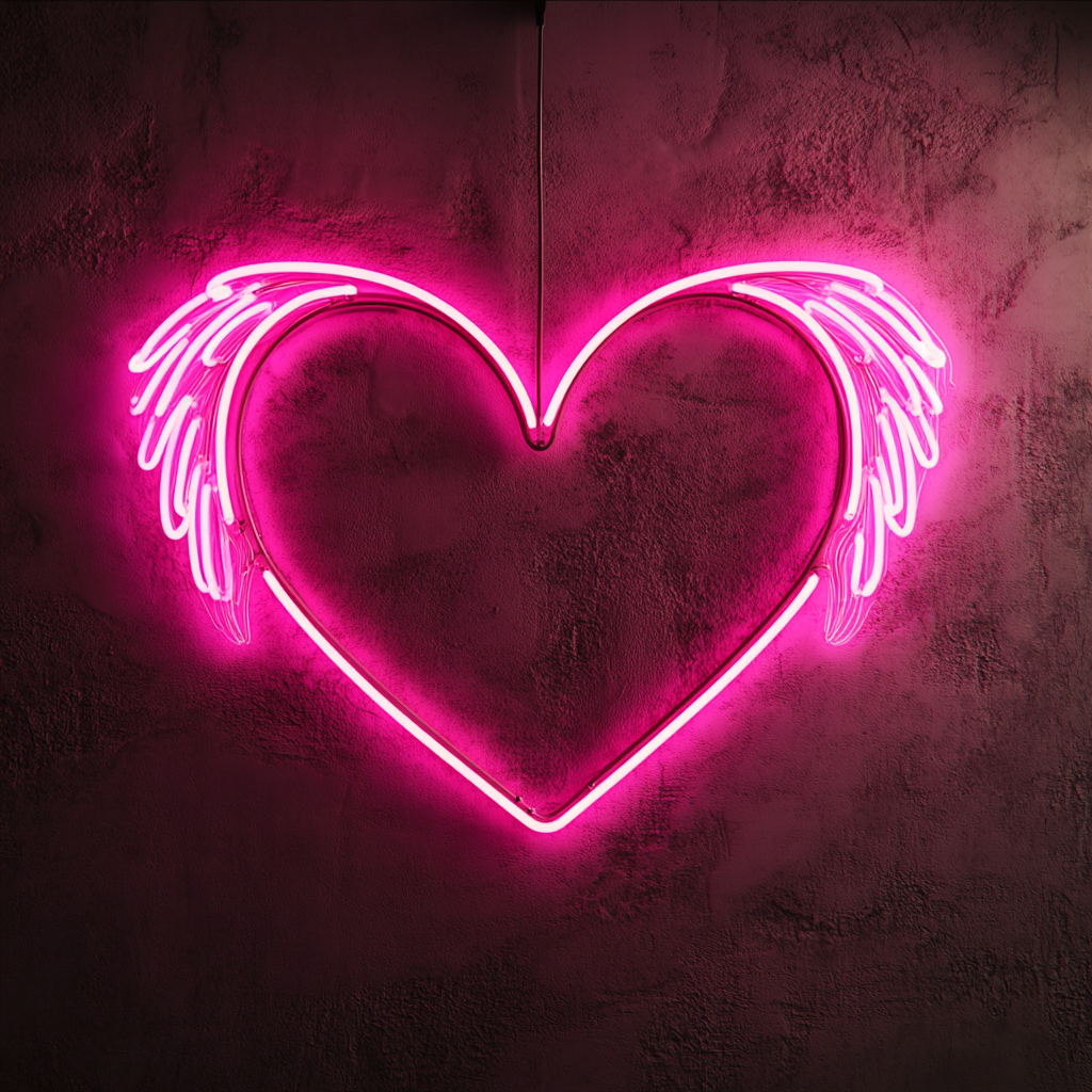 Heart with Wings - Pink Neon Sign, 18 Inches