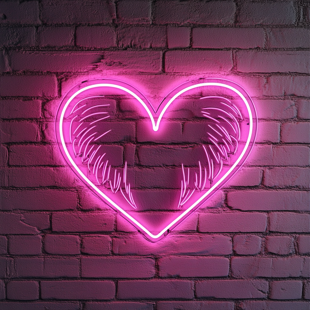 Heart with Wings - Pink Neon Sign, 24 Inches