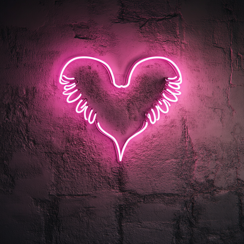 Heart with Wings - Pink Neon Sign, 18 Inches