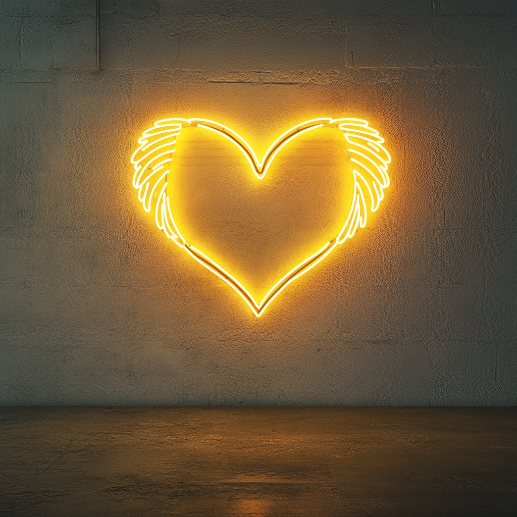 Heart with Wings - Yellow Neon Sign, 24 Inches