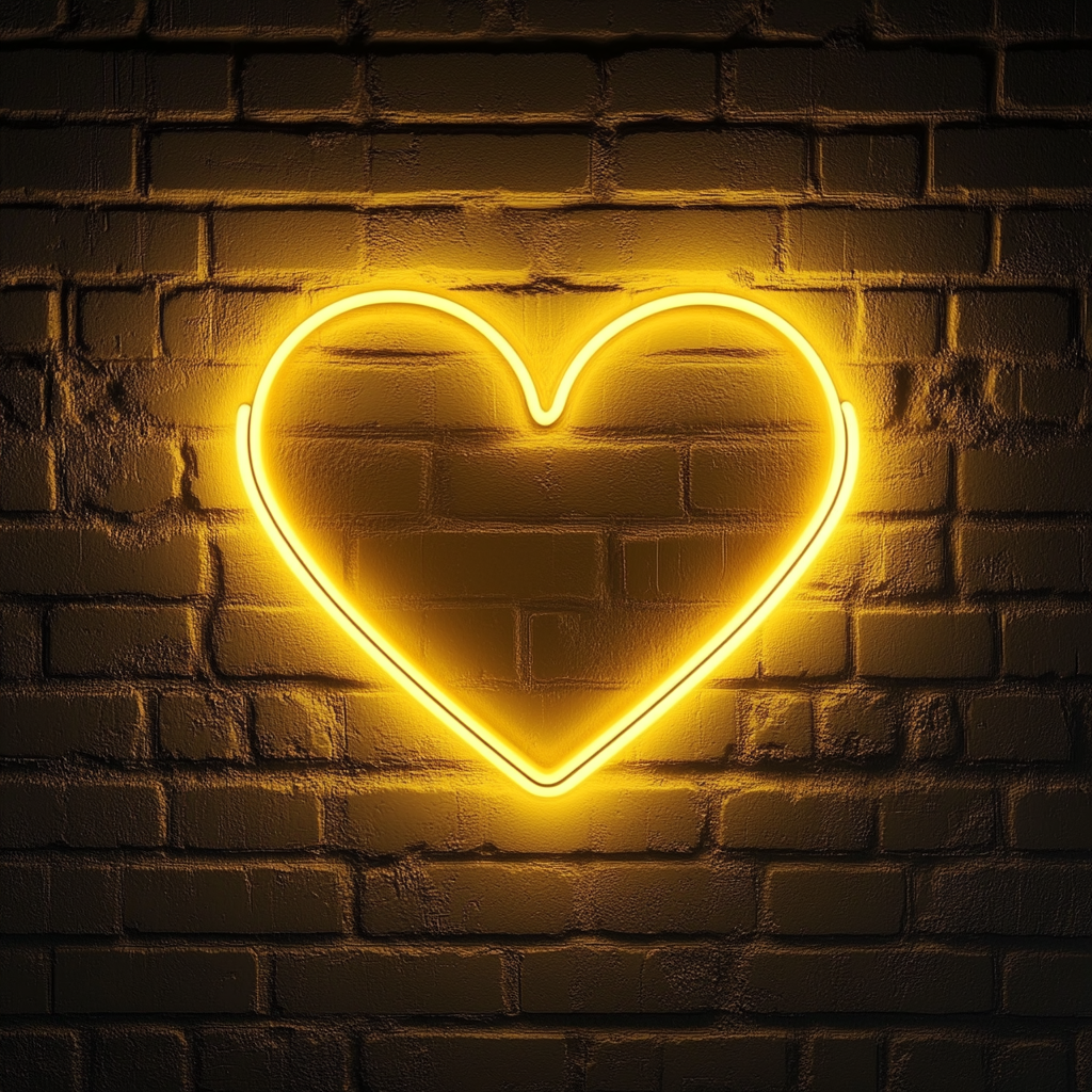 Heart with Wings - Yellow Neon Sign, 18 Inches