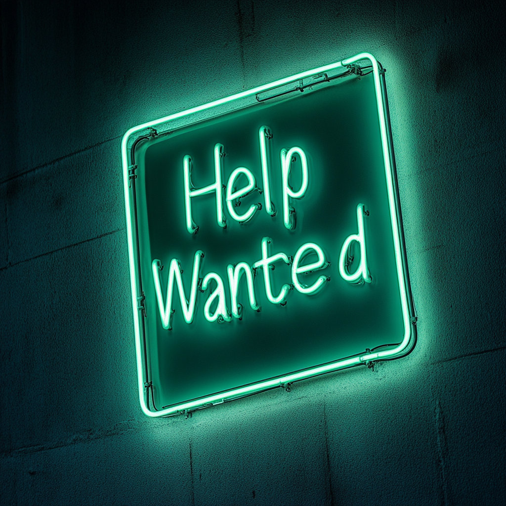 Help Wanted - Green Neon Sign, 18 Inches