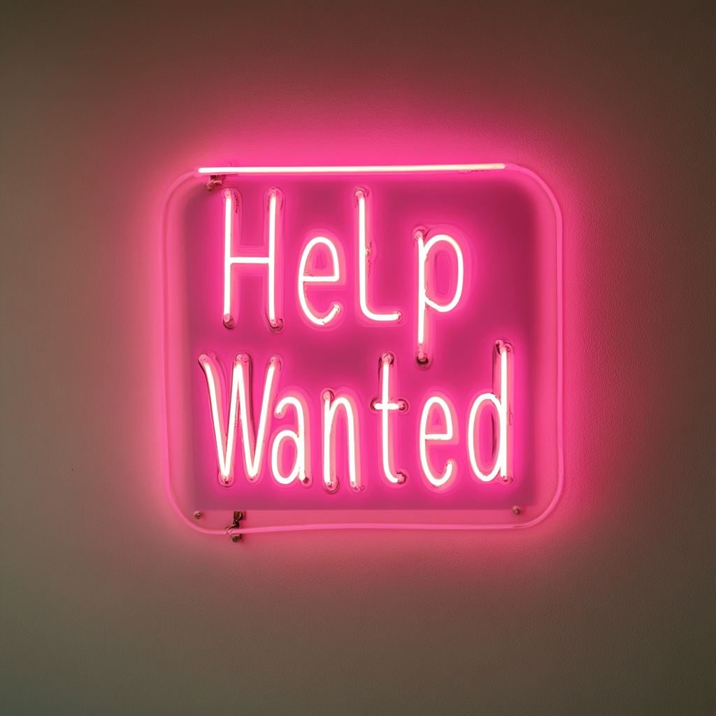 Help Wanted - Pink Neon Sign, 18 Inches