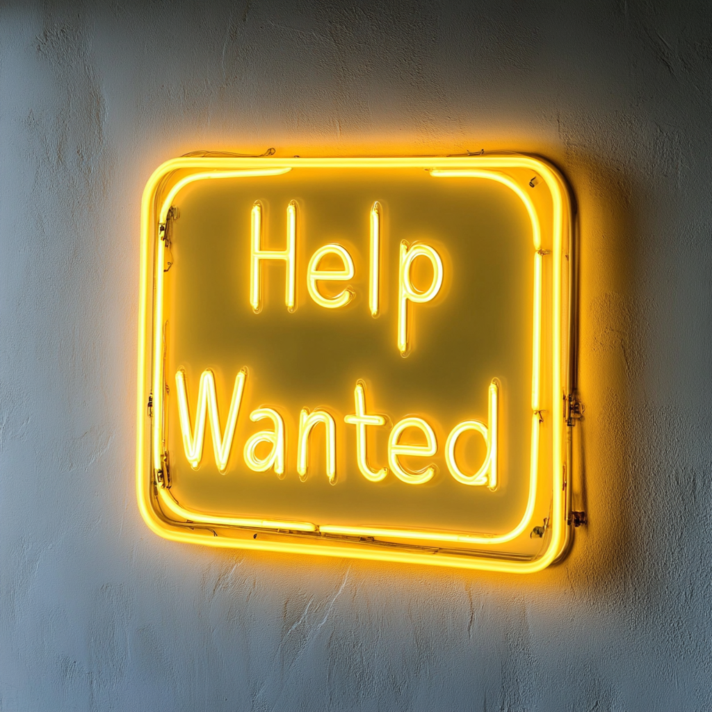Help Wanted - Yellow Neon Sign, 18 Inches